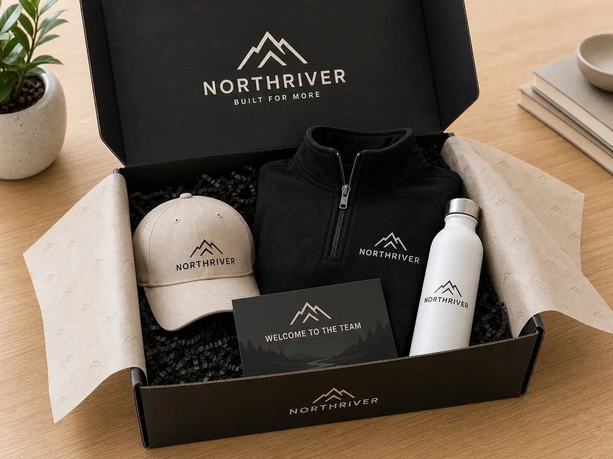 Uninspired black gift box with standard items