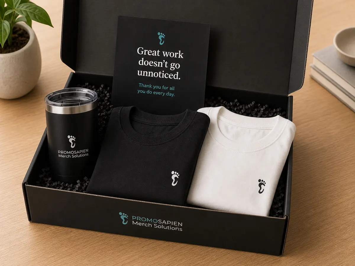 Recognition program gift box with apparel and card