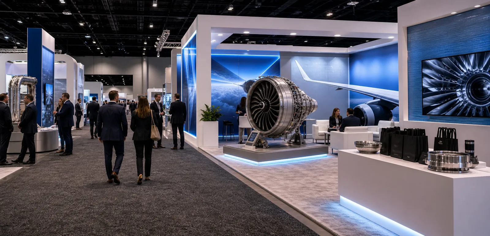 Premium aerospace trade show exhibit aisle