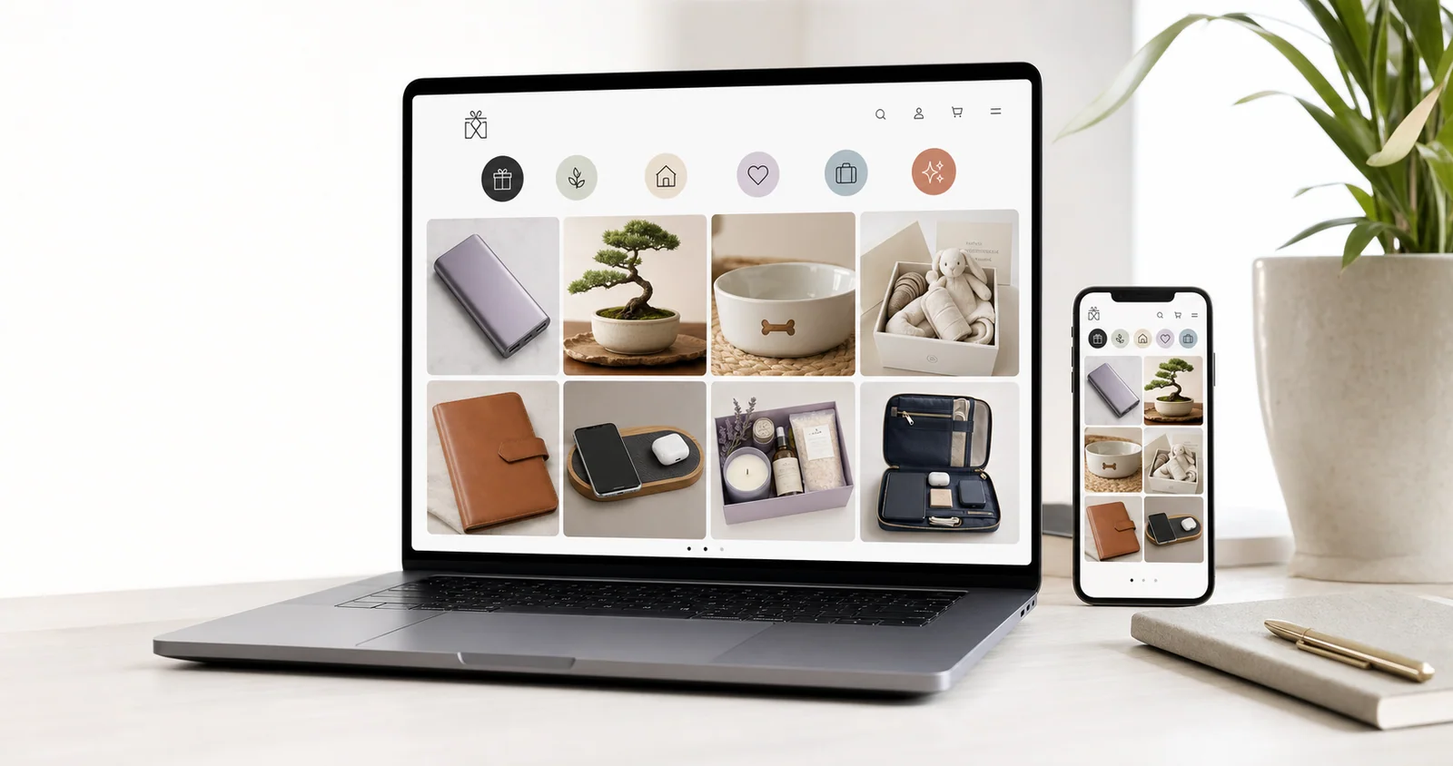 Private executive gifting store with personal client gift choices shown on laptop and phone