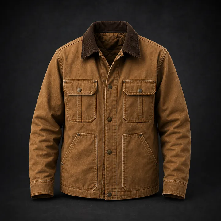 Brown canvas chore coat for field crews
